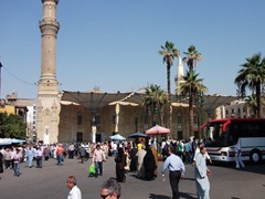 An enormous, elaborate mosque sharing the square with the al-Hussein bazaar.