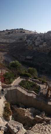 A shot from more-or-less the top of the City of David's walls. You can see the Mt. of Olives descend into the Kidron Valley. So when David fled from Absolom (2 Samuel 15), he would've run along this route.
