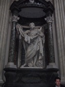 The statue of St. Bartholomew at St. John Lateran. According to tradition, Bartholomew was skinned alive, so in his iconography, he's alwasy holding HIS OWN SKIN. That's messed up.