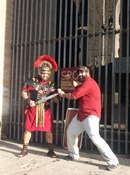 The easiest way to get stabbed to death in Rome - mess with a dude dressed as a Roman guard.