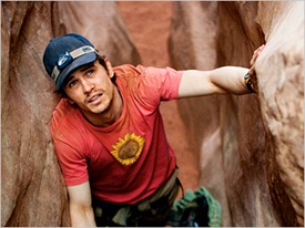 James Franco as Aron Ralston, realizing for the first time how truly screwed he is.