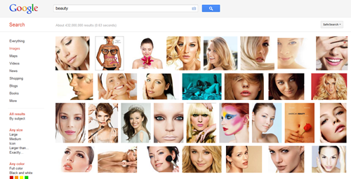 This is what you get when you do a Google Image search of "Beauty"... pretty telling.