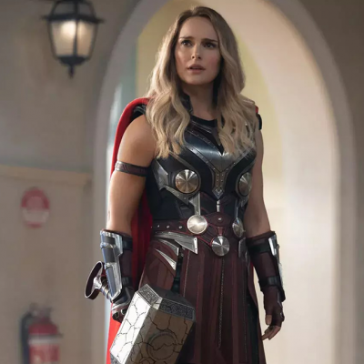 Natalie Portman as Jane Foster in her Mighty Thor costume